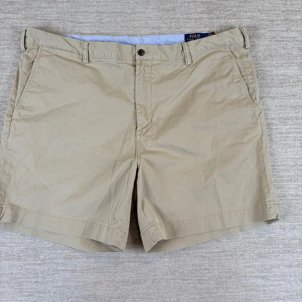 Polo Ralph Lauren Stretch Straight Fit Khaki Shorts Mens 42 Tan Chino EUC Preppy